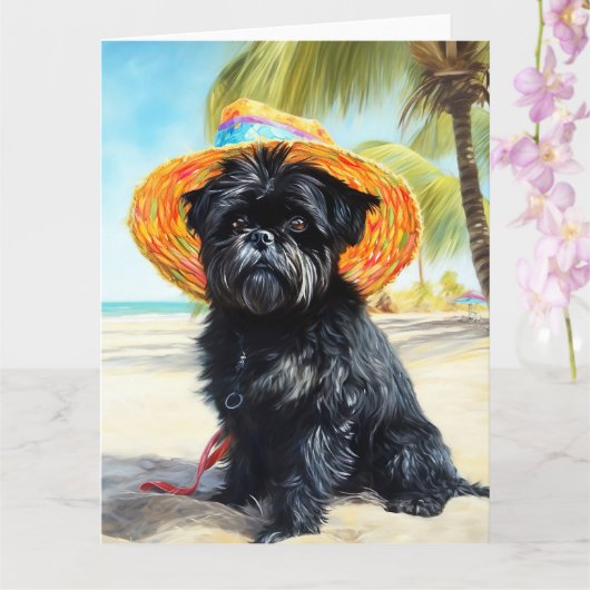 Affenpinscher on Beach, Sommergeschenk für Hundefr Karte (Orchidee)