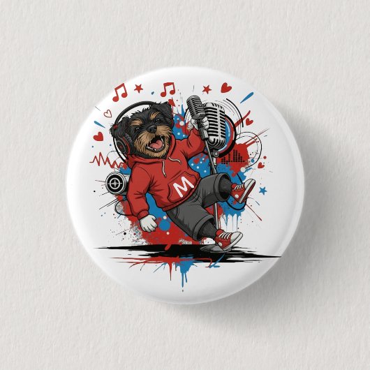 Affenpinscher Rockstar Sänger Musical Podcast Kuns Button (Vorderseite)