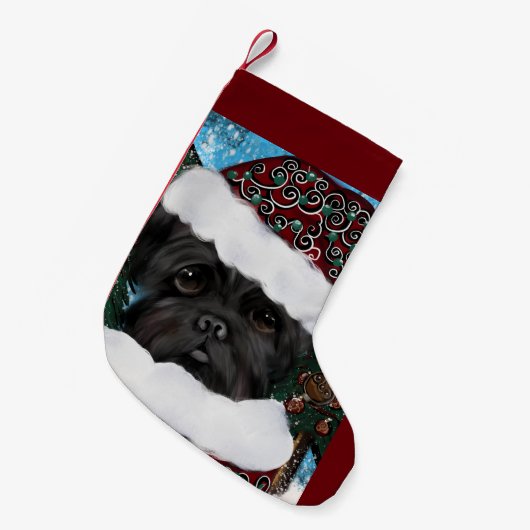 Affenpinscher Santa Kleiner Weihnachtsstrumpf (Vorderansicht (hängend))