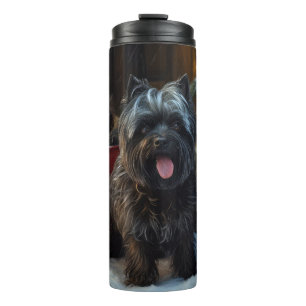 Affenpinscher Schneebedeckte Schlittenfahrt Weihna Thermosbecher