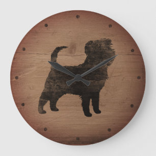 Affenpinscher Silhouette Rustikal Große Wanduhr
