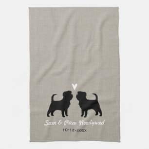 Affenpinscher-Silhouetten mit Herz und Text Geschirrtuch