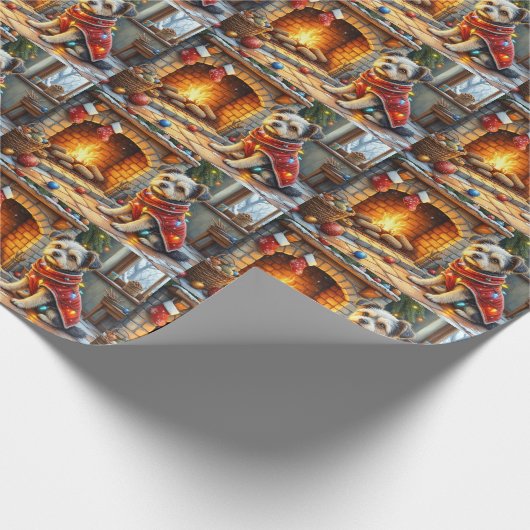 Affenpinscher Sitting Fireplace Christmas Lights Geschenkpapier (Ecke)