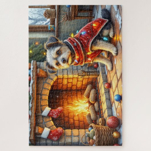 Affenpinscher Sitting Fireplace Christmas Lights Puzzle (Vertikal)