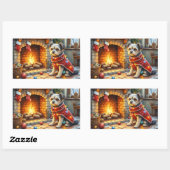 Affenpinscher Sitting Fireplace Christmas Lights Rechteckiger Aufkleber (Blatt)