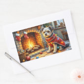 Affenpinscher Sitting Fireplace Christmas Lights Rechteckiger Aufkleber (Umschlag)