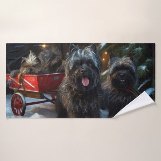 Affenpinscher Snowy Sleigh Ride Weihnachtsdekor Badhandtuch Set (Badehandtuch)