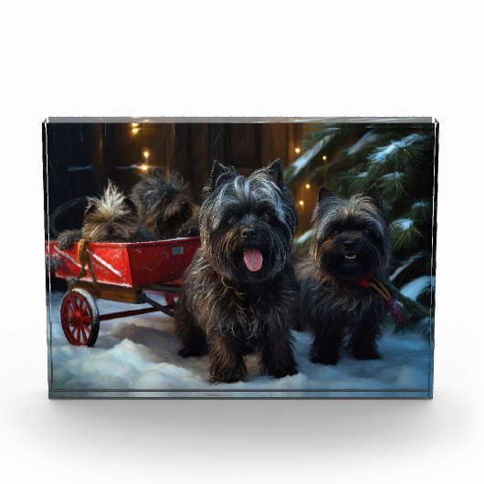 Affenpinscher Snowy Sleigh Ride Weihnachtsdekor Fotoblock (Vorderseite)