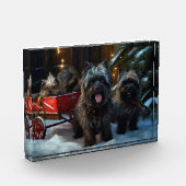 Affenpinscher Snowy Sleigh Ride Weihnachtsdekor Fotoblock (Links)