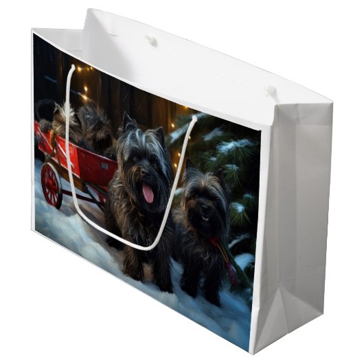 Affenpinscher Snowy Sleigh Ride Weihnachtsdekor Große Geschenktüte (Vorderseite Schrägansicht)