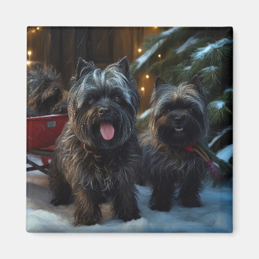Affenpinscher Snowy Sleigh Ride Weihnachtsdekor Magnet (Vorne)
