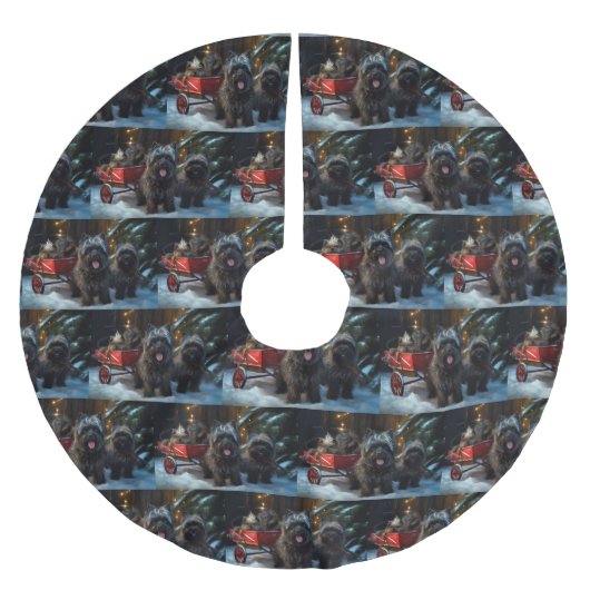 Affenpinscher Snowy Sleigh Ride Weihnachtsdekor Polyester Weihnachtsbaumdecke (Vorderseite)