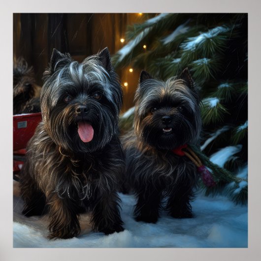 Affenpinscher Snowy Sleigh Ride Weihnachtsdekor Poster (Vorne)