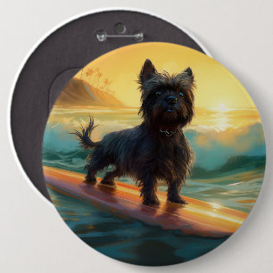 Affenpinscher-Strand-Surfing-Gemälde Button