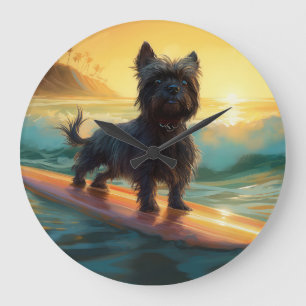 Affenpinscher-Strand-Surfing-Gemälde Große Wanduhr