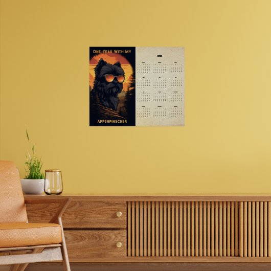 Affenpinscher Sunset Retro Art Calendar 2025 Poster (Wohnzimmer 2)