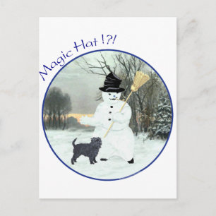 Affenpinscher und Schneemann Postkarte