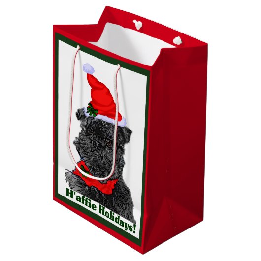 Affenpinscher Weihnachten Mittlere Geschenktüte (Vorderseite Schrägansicht)