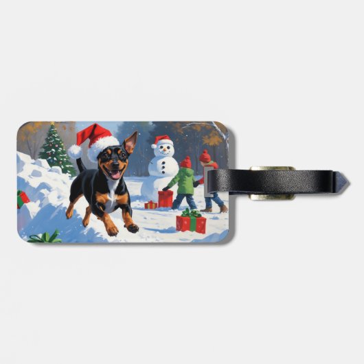 Affenpinscher Weihnachtsfest Schneeszene Gepäckanhänger (Rückseite horizontal)