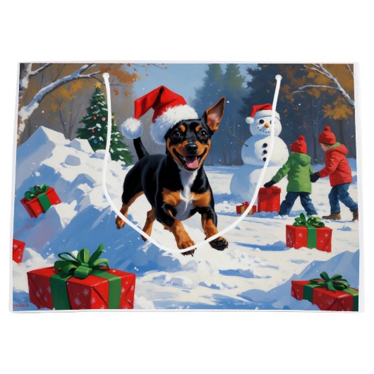 Affenpinscher Weihnachtsfest Schneeszene Große Geschenktüte (Vorderseite)