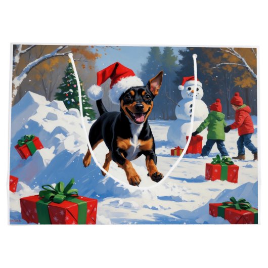 Affenpinscher Weihnachtsfest Schneeszene Große Geschenktüte (Rückseite)