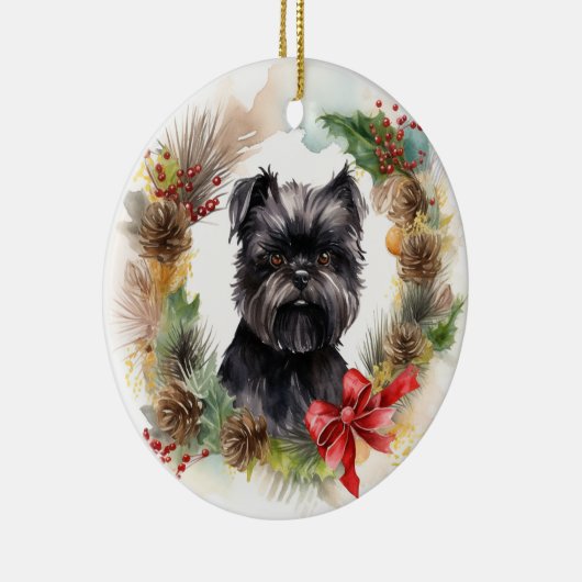 Affenpinscher Weihnachtskranz | Festliche Jungfrau Keramik Ornament (Rechts)