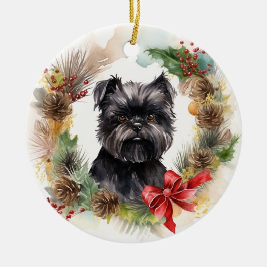 Affenpinscher Weihnachtskranz | Festliche Jungfrau Keramik Ornament (Vorne)