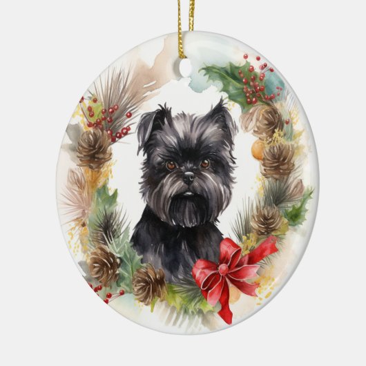 Affenpinscher Weihnachtskranz | Festliche Jungfrau Keramik Ornament (Links)