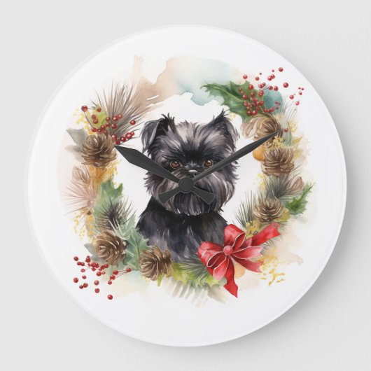 Affenpinscher Weihnachtskreide Große Wanduhr (Vorderseite)