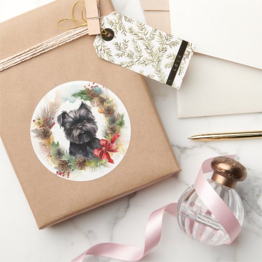 Affenpinscher Weihnachtskreide Runder Aufkleber (Schenken)