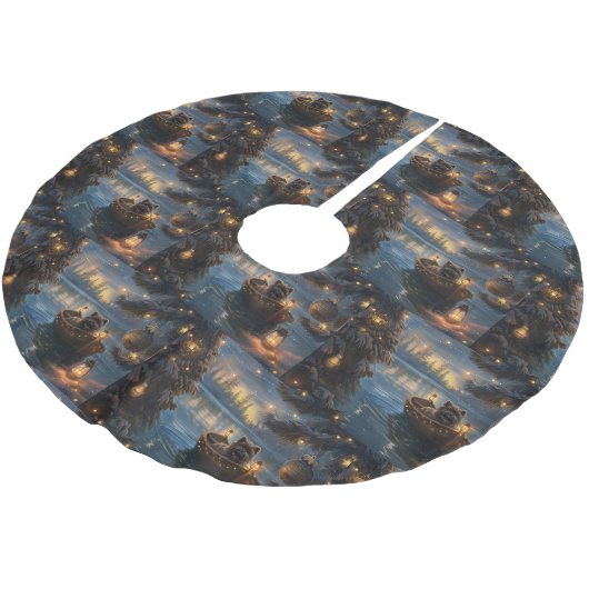 Affenpinscher Weihnachtsreise Polyester Weihnachtsbaumdecke (Schrägansicht)