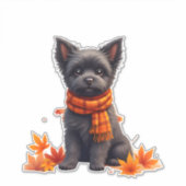 Affenpinscher With Heart Made Of Autumn Leaves Aufkleber (Vorderseite)
