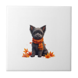 Affenpinscher With Heart Made Of Autumn Leaves Fliese