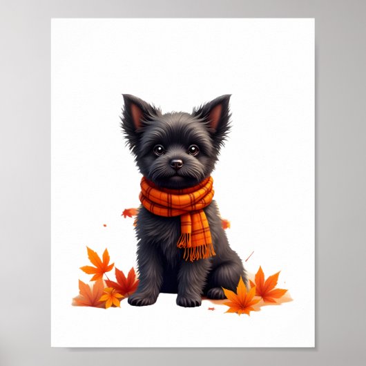 Affenpinscher With Heart Made Of Autumn Leaves Poster (Vorne)