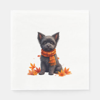 Affenpinscher With Heart Made Of Autumn Leaves Serviette