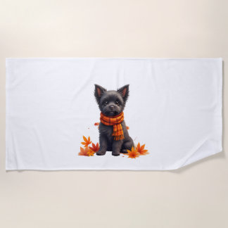 Affenpinscher With Heart Made Of Autumn Leaves Strandtuch