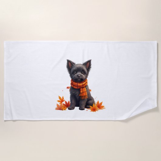 Affenpinscher With Heart Made Of Autumn Leaves Strandtuch (Vorderseite)