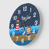 Affenrot und Marine Große Wanduhr (Winkel)