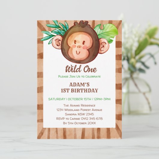 Affensafari eines Geburtstages Einladung (Stehend Vorderseite)