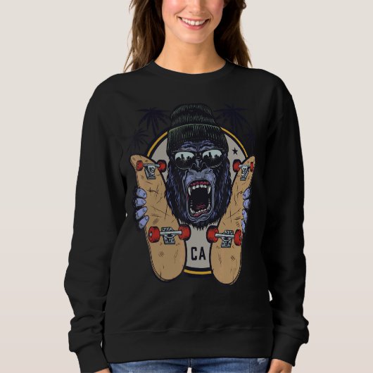 Affenschimmel mit Sonnenbrille und Skateboard 1 Sweatshirt (Vorderseite)