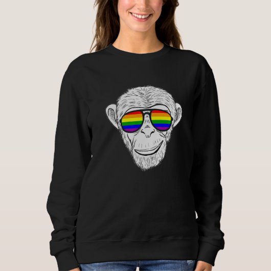 Affenschimp mit Regenbogensonnenbrille Rainbow Mon Sweatshirt (Vorderseite)