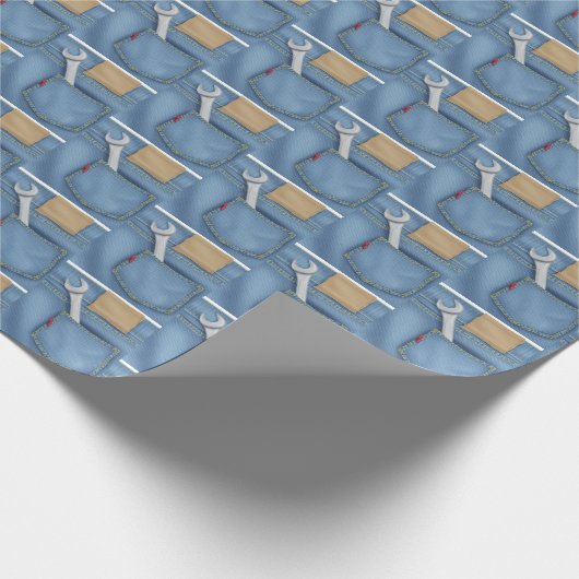 Affenschlüssel in blauer Jaktasche Geschenkpapier (Ecke)