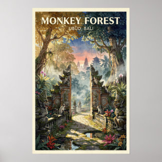 Affenwald Ubud Bali Vintage Reise Poster