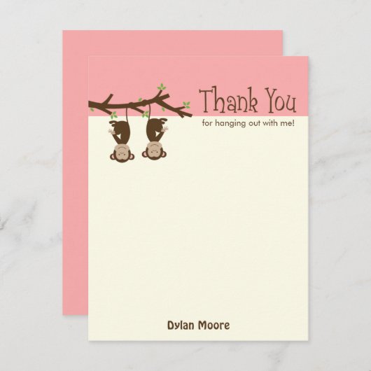 Affenwechsel Dankeschön Karte - Rosa (Vorne/Hinten)