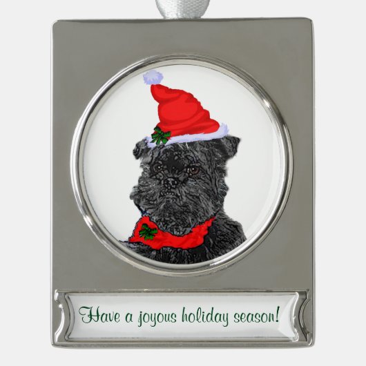 Affepinscher Personalisierter Weihnachten Banner-Ornament Silber (Vorderseite)