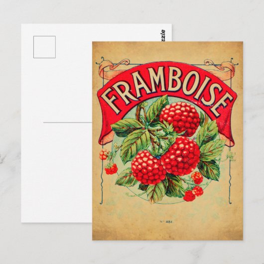 Affiche framboise, Frucht, Erdbeere, Himbeere, s Postkarte (Vorne/Hinten)