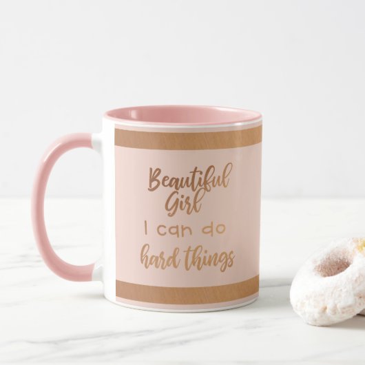 Affirmation Beautiful Girl Motivierend Monogram Tasse (Mit Donut)