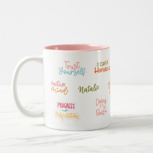 Affirmation Custom Manifestation Zweifarbige Tasse (Links)