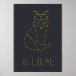 Affirmation Poster Gelben Origami Fuchs glauben