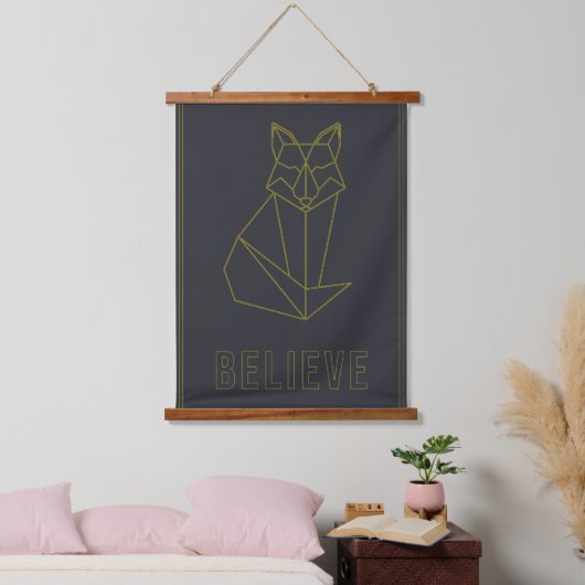 Affirmation Poster Gelben Origami Fuchs glauben Wandteppich Mit Holzrahmen (Schlafzimmer)